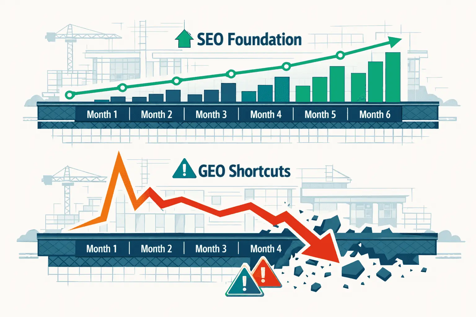 GEO auf SEO-Fundament gebaut versus GEO ohne Fundament